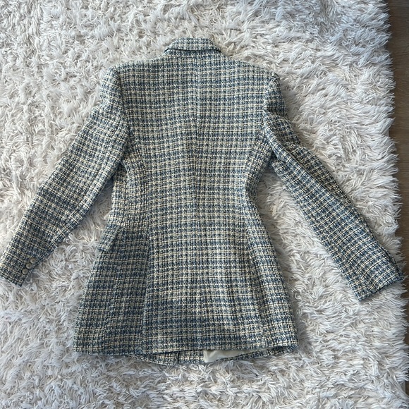 Zara textured tweedy blazer blue and white - Picture 3 of 4